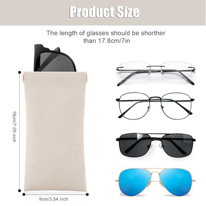 Sightor Sunglass Case, 2 Pcs Soft Eyeglass Cases for Women Portable Squeeze Top Leather Glasses Pouch - color: Black, Beige