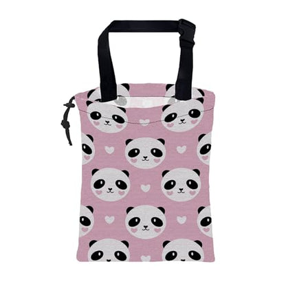 Car Garbage Bag Cute Panda and Heart Drawstring Car Trash Bag Hanging for Back Seat with Adjustable Buckle Canvas Vehicle Trash Can Easy-to-Install - color: Cute Panda and Heart