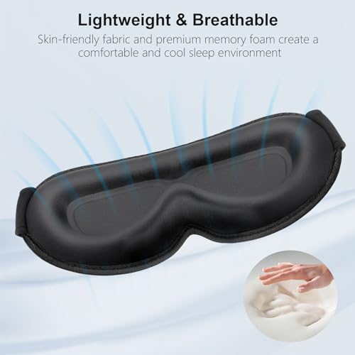 Gritin 100% Blackout Sleep Eye Mask for Women Men, Zero Pressure Sleeping Mask - Ergonomic Design 3D Cutout Eye Movement and Eyelash Friendly Night Blindfold, Ultra Soft Comfortable for Sleeping - color: Black