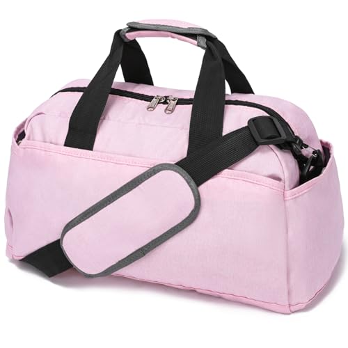 14 inch Small Gym Bag for Women & Men, Mini Duffel Bag for Travel Sports Lightweight Carry On Bag, Pink - color: Pink