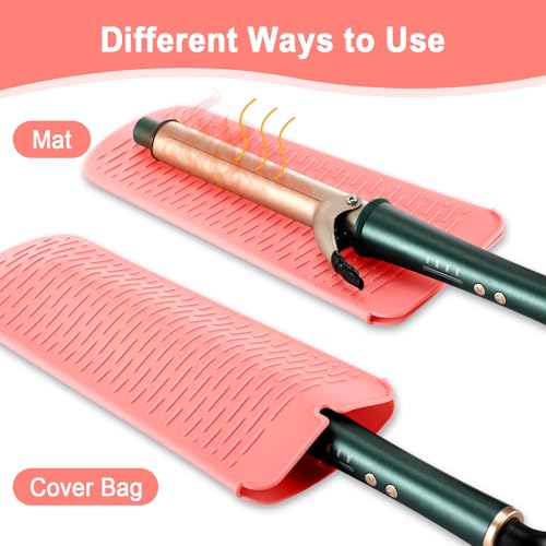 Shappy 2 Pcs Heat Resistant Hair Tools Bag Curling Iron Travel Case Cover Neoprene Flat Iron Holder Travel Case and Silicone Mat Pouch for Hot Hair Tools Storage Organizer(Pink Marble Style) - style: Pink Marble Style