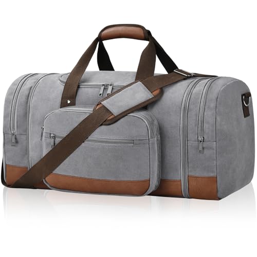 Litvyak Large Duffle Bag for Travel, 60L Canvas Travel Duffel Bags Overnight Weekend Gym Carry On Luggage Bag for Men & Women((Grey) - color: Grey, size: 60L