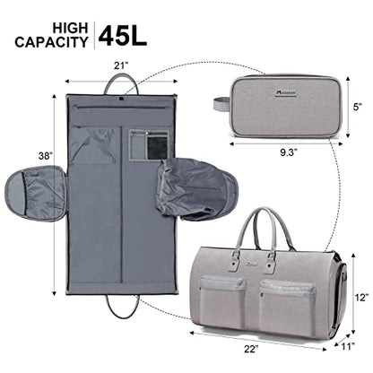 Modoker Convertible Garment Bag with Shoulder Strap, Carry on Garment Duffel Bag for Men Women - 2 in 1 Hanging Suitcase Suit Travel Bags, Light Grey - color: Light Grey