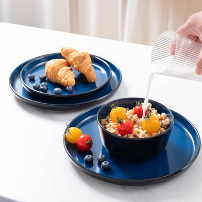 Melamine Dinnerware Sets, 12 Pcs Unbreakable Plates and Bowls Set, Outdoor Dinnerware RV and Camper Dishes Sets for 4, Kitchen Dishes Set for Entertaining, Black and Blue - color: Black and Blue