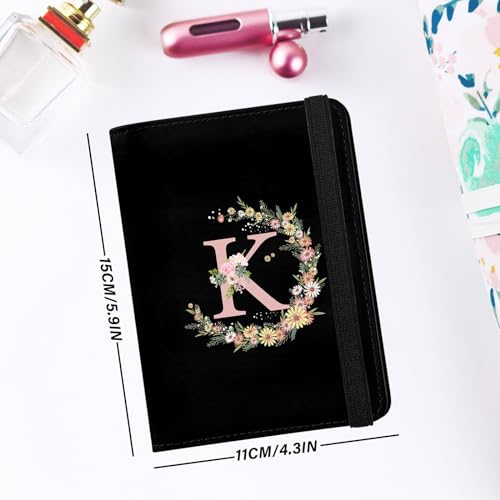 Cute Passport Holder and Holder Combo Passport Cover with RFID Blocking Women Men Compatible Wallet Credit Card Protector (Initial Monogram-K) - color: Black-K
