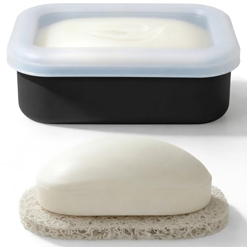 AIMAIAIMAI Enhanced Leak Proof Travel Soap Case, Compact Silicone Travel Soap Dish with Drainage Pad, Great for Gym, Camping, Bussines Trip (Black) - color: Black