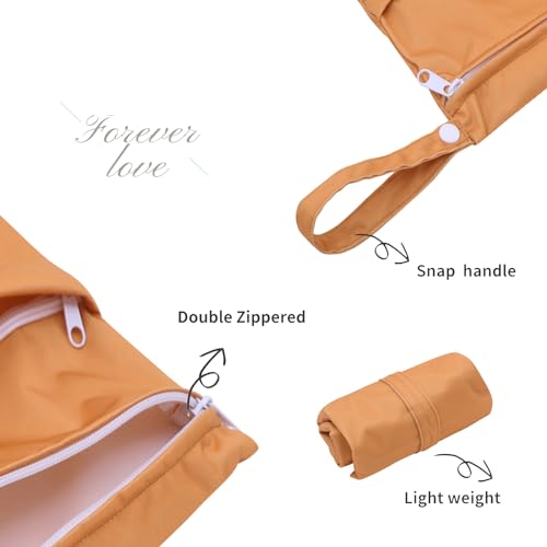 ALVA ALVABABY 3pcs Cloth Diaper Wet Dry Bags Waterproof Reusable with Two Zippered Pockets Travel Beach Pool Daycare Soiled Baby Items Yoga Gym Bag for Swimsuits or Wet Clothes 3L-ZM11 - color: Orange light brown light green