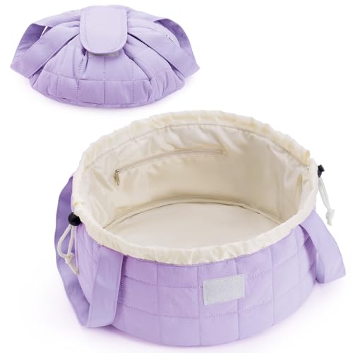 Narwey Quilted Drawstring Makeup Bag, Large Cosmetic Bag Cute Make up Bags Toiletry Bag Travel Bags for Toiletries Organizer for Women Gift for Teen Girls (Purple) (Patent) - color: B-Quilted Purple