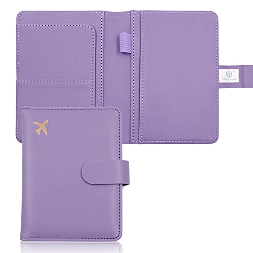 Melsbrinna Premium Leather Passport Holder Covers Case, Waterproof Rfid Blocking Travel Wallet Passport Holder with Pen Holder, Cute Passport Book for Women/Men - color: AN-Lavender