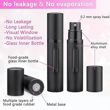 Refillable Perfume Atomizer Travel Bottle 5ml Leakproof Luxury Travel Perfume Refillable Bottle, Portable Perfume Atomizer (Black) - color: Black