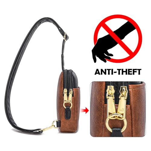 Haytijoe Small Anti Theft Crossbody Bag for Women Faux Leather Lightweight Sling Bags RFID Blocking Fanny Pack for Travel - color: Black Brown