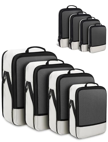 4 PCS Set Compression Packing Cubes for Travel, Lightweight Packaging Organizer Bags for Carry On Space Saving, Travel Essentials Cubes for Suitcase Backpack, Beige - color: Beige, size: 4 Set