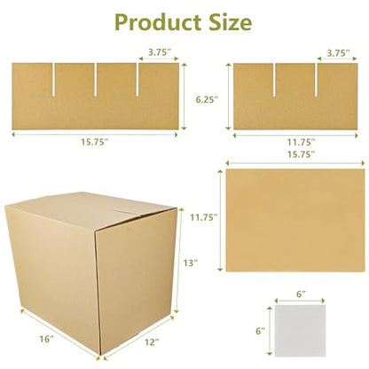 5 Sets Moving Boxes with Divider Kits,16 x 12 x 13 Inch Glassware Dish Packing Box Kitchen Moving Box Corrugate Dividers with 120 Pcs Foam Pouches,2 Pcs tape rolls with dispenser(Two Layer) - style: 5 Sets-two layer-16x12x13in