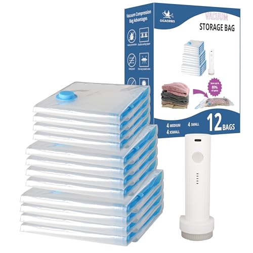 12 Pack Space Saver Vacuum Storage Bags Travel Set | Vacuum Sealed Compression Bags With Wireless Rechargeable Electric Pump, Space Saving For Travel, Clothing, Luggage, Toys - size: 12-Pack-C