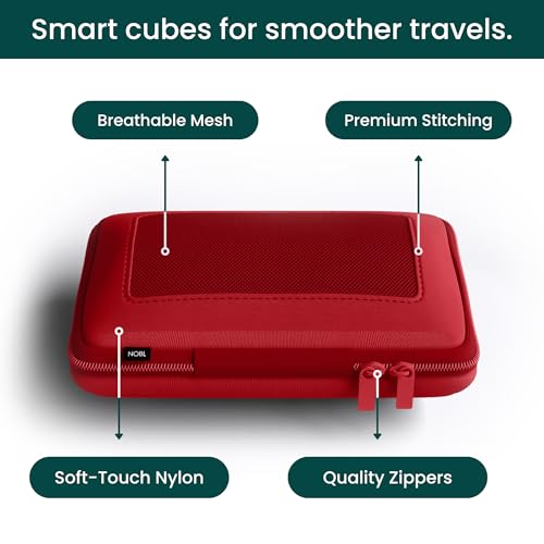 NOBL Travel Compressible Packing Cubes Set, 6 Pieces Travel Packing Organizers, Compression Luggage Cubes for Suitcases & Carry On, Space Saving - Cherry Red - color: Cherry Red
