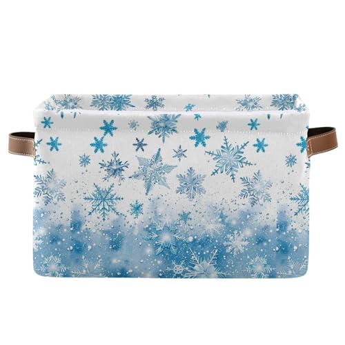 Winter Snowflake Blue Storage Basket with Waterproof Liner and PU Handles White Christmas Holiday Xmas Storage Boxes 14.2" Collapsible Decorative Organizer Baskets for Bedroom Closet Office 1 Pack - color: Snowflake Blue, size: 1 Pack