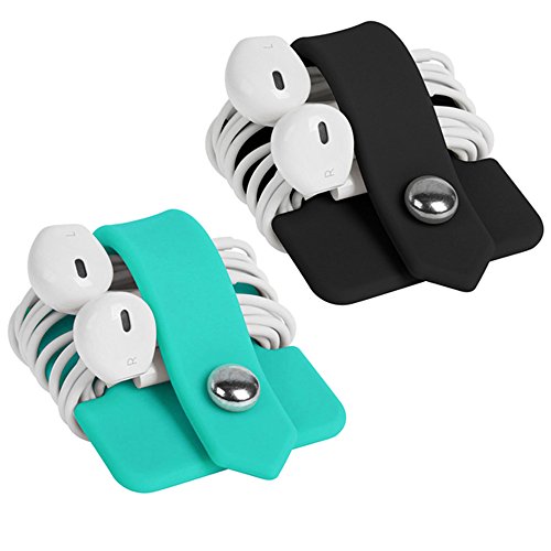 Cord Organizer Earbuds Holder Earphone Wrap Earphones Organizer Headset Headphone Earphone Wrap Winder Cord Manager Cable Winder Set of 2 - color: Black+Blue