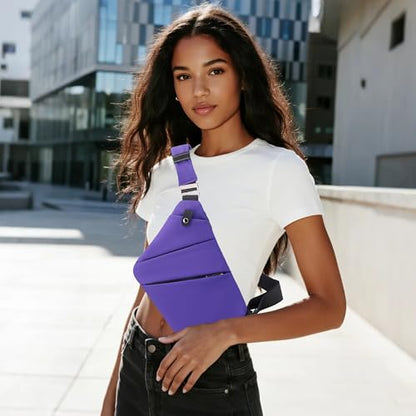 Anti Theft Crossbody Bags for Women Men, Multi-Pocket Shoulder Bag, Slim Sling Purse with 2 RFID Blocking Card (Right Shoulder-Viola) - color: Right Shoulder-viola