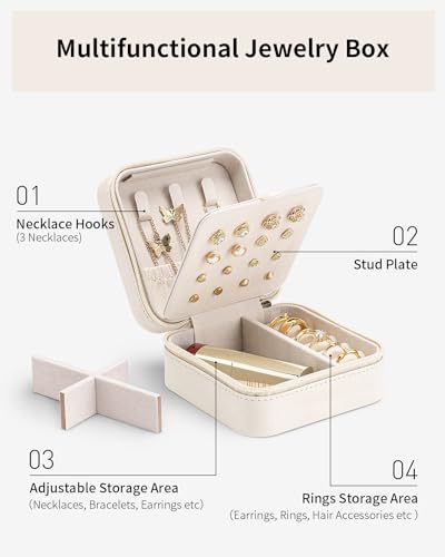 VLANDO Bridesmaid Proposal Gifts - Travel Jewelry Case, Small Travel Jewelry Organizer Box for Girls Women - White - color: White