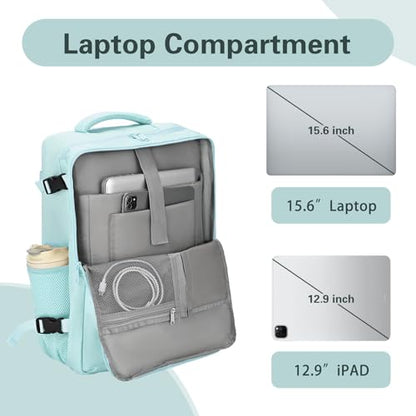 Carry On Backpack for Women & Men – Airline Approved Underseat Size, 15.6" Laptop Compartment, TSA-Friendly 180° Opening, Anti-Theft Business Travel Backpack with Trolley Sleeve (Blue, Medium) - color: Blue, size: Medium