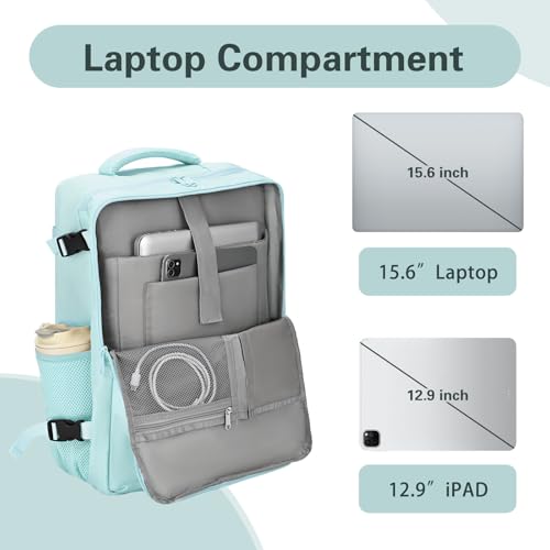 Carry On Backpack for Women & Men – Airline Approved Underseat Size, 15.6" Laptop Compartment, TSA-Friendly 180° Opening, Anti-Theft Business Travel Backpack with Trolley Sleeve (Blue, Large) - color: Blue, size: Large