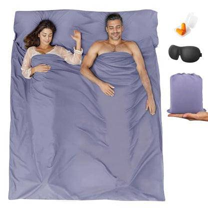 Sleeping Bag Liner,Travel Sheet & Adult Sleep Sack, Camping Sheets Travel Sleep Sack for Backpacking,Hotels & Hostels -Lightweight Single &Double Travel Sheet Camping Sheets - color: Double Lavender