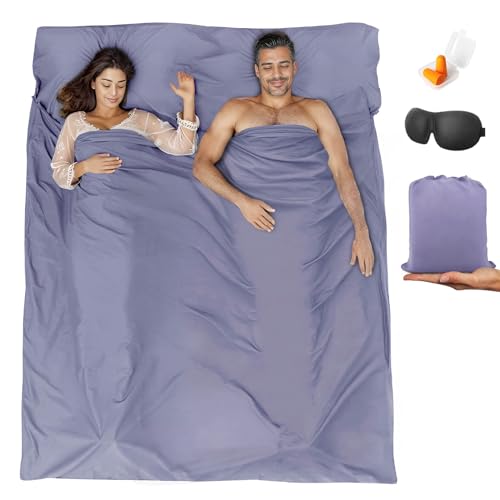 Sleeping Bag Liner,Travel Sheet & Adult Sleep Sack, Camping Sheets Travel Sleep Sack for Backpacking,Hotels & Hostels -Lightweight Single &Double Travel Sheet Camping Sheets - color: Double Lavender