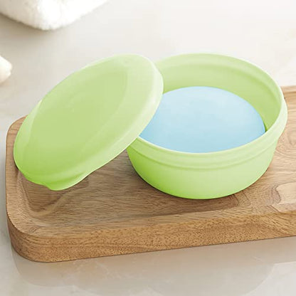 2 Pack Portable Round Soap Dishes, Plastic Soap Container with Lid Leak-Proof Drain Soap Box Holder Soap Container for Home Traveling Outdoor Hiking Camping Gym (Green + Pink) - color: Green+pink