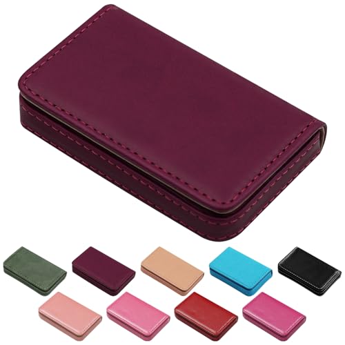 Business Credit Card Holders, Magnetic Sealing Anti Drop, PU Leather Debit Card Protector Organizer Case (Maroon Red) - color: Maroon Red