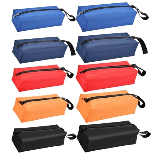 10 Pack Canvas Tool Pouch of 2 Sizes, Versatile Zippered Tool Bags Waterproof Oxford Cloth Tote Bags with Zipper, Heavy Duty Tool Organizer for Multipurpose Storage, 5 Colors