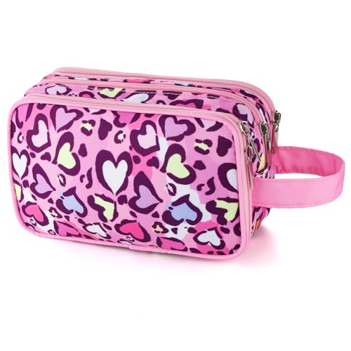 Cheetah Kids Toiletry Bag for Girls, Travel Toiletry Bag for Little Young Girls Cosmetic Bag Makeup Bag Waterproof Hanging Wash Bag Toddler Toiletries, Pink Leopard - color: Cheetah-Pink