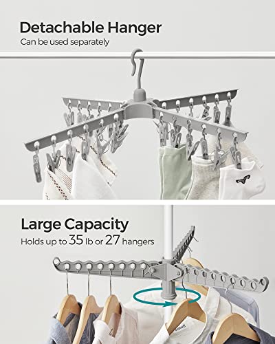 SONGMICS 2-Tier Clothes Drying Rack, 72-Inch Folding Laundry Drying Rack with 3 Rotatable Arms for Hangers, 24 Clips, Stainless Steel, for 27 Pieces of Clothes, Gray and White ULLR512G01 - color: Gray + White, style: 2-Tier-Clip
