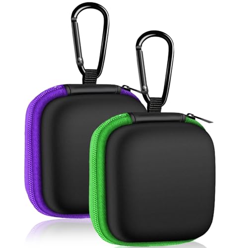 2Pack Square Earbud Case Portable EVA Carrying Case Storage Bag Cell Phone Accessories Organizer with Carabiner for Earphone, Earbud, Earpieces, SD Memory Card, Camera Chips-Purple/Green - color: B2-Purple/Green