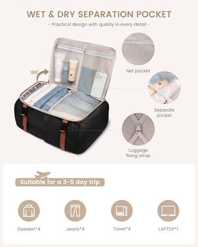 LOVEVOOK 40L Travel Backpack Carry on Flight Approved, Personal Item Bag with 3 Packing Cubes, Travel Backpack for Women Fits 17" Laptop, Water-resistant Carry On Bag for Airplanes - color: Slate Green, size: 40L-4PCS