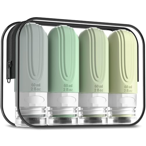 Mrsdry Travel Bottles for Toiletries, Tsa Approved 2oz Travel size Bottles, BPA Free Leak Proof Travels Toiletry Containers, Traveler Accessories with Toiletry Bag for Shampoo Liquid (4 Pack) - color: Mint-Grey-2oz
