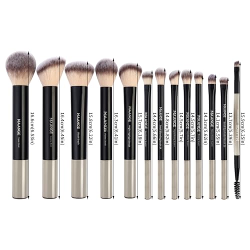 MAANGE 13 PCS Makeup Brushes Professional Make Up Brushes Premium Synthetic Powder Concealers Brushes Travel Makeup Brush Set with Case (Black) - color: Black