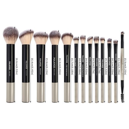 MAANGE 13 PCS Makeup Brushes Professional Make Up Brushes Premium Synthetic Powder Concealers Brushes Travel Makeup Brush Set with Case (Black) - color: Black