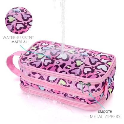 Cheetah Kids Toiletry Bag for Girls, Travel Toiletry Bag for Little Young Girls Cosmetic Bag Makeup Bag Waterproof Hanging Wash Bag Toddler Toiletries, Pink Leopard - color: Cheetah-Pink