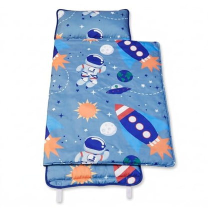 EVERYDAY KIDS Nap Mat w/Removable Pillow -Outer Space Adventures- Carry Handle with Straps Closure, Rollup Design, Soft Microfiber for Preschool, Daycare, Travel Sleeping Bag - Ages 3-6 Years - color: Outer Space Adventures
