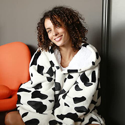 Catalonia Oversized Blanket Hoodie Sweatshirt, Wearable Sherpa Blanket Pullover, Gift for Her - color: Dalmatian