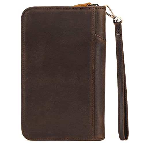 Polare Full Grain Leather Passport Holder With YKK Zipper RFID Blocking Travel Document Organizer Ticket Holder Cover Case Holds 2 Passports (Dark Brown) - color: Dark Brown