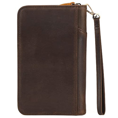 Polare Full Grain Leather Passport Holder With YKK Zipper RFID Blocking Travel Document Organizer Ticket Holder Cover Case Holds 2 Passports (Dark Brown) - color: Dark Brown