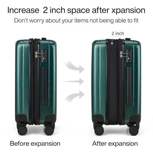 Hanke 24 Inch Expandable Checked Luggage Lightweight PC Hard Shell Luggage Suitcases with Wheels Travel Luggage Rolling Large Suitcase Travel Luggage Bag for Go to University.(Blackish Green) - color: Blackish Green, size: Expandable 24 Inch