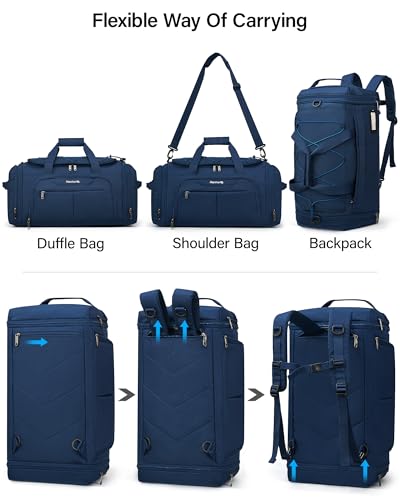 Hanke Expandable Carry On Luggage Bag,3 in 1 Duffle Bag for Travel,45L-55L Weekender Overnight Bag with 15.6" Compartment for Women & Men (Blue) - color: Blue