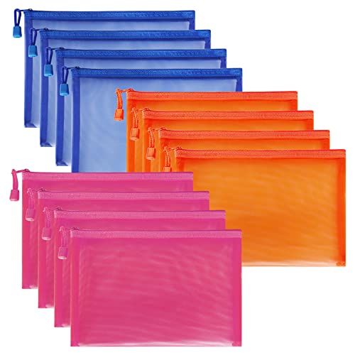 12 Pieces Zipper Nylon Mesh Pouch, Mesh Cosmetic Bags Makeup Bags Pencil Case, Multipurpose Travel Bags for Cosmetic School Office Supplies and Travel Accessories (Multicolored 01, A5) - color: Multicolored 01, size: A5