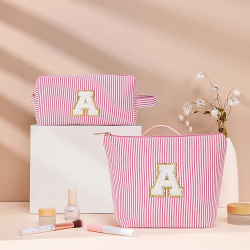 Initial Cosmetic Bag Set - Travel Bag Makeup Pouch, Makeup Bag with Zipper Make up Kit Preppy Stuff Birthday Gifts for Women Travel Essentials Travel Bag, Blue Letter M - color: Blue, style: M