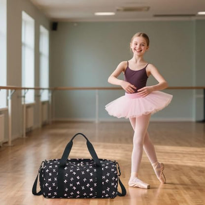 Gym Bag Sports Duffle Bag with Wet Pocket Weekender Overnight Bag with Waterproof Shoe Compartment for Girls Kids Women Travel Dance Yoga Workout Bag (Bow Pink-Black) - color: Bow Pink-Black