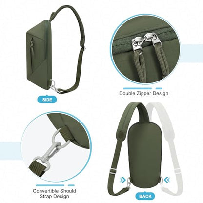 Small Sling Bag with RFID Blocking, Mini Fanny Pack for Women Men, Convertible Crossbody Anti Theft Chest Bag for Travel Hiking Running, Dark Green - color: Dark Green
