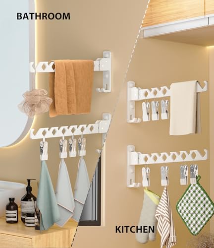 Wall Mount Coat Hanger Holder White Clothes Drying Organizer Rack Garment Hooks Aluminium Retractable Folding Indoor Wall Mounted Hanger Space Saver for Laundry Room Bedroom White 2 Pack with 8 Hooks - color: White 2racks with Hooks