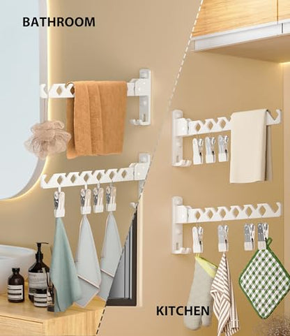 Wall Mount Coat Hanger Holder White Clothes Drying Organizer Rack Garment Hooks Aluminium Retractable Folding Indoor Wall Mounted Hanger Space Saver for Laundry Room Bedroom White 2 Pack with 8 Hooks - color: White 2racks with Hooks